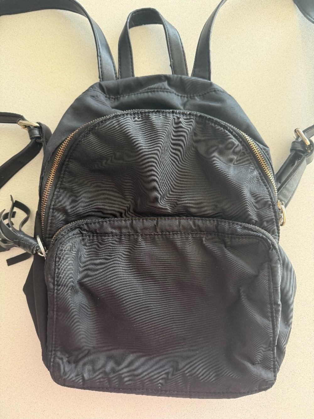 Black Nylon Mini Backpack | Gold Hardware 2 Pocket Backpack - Picture 2 of 9